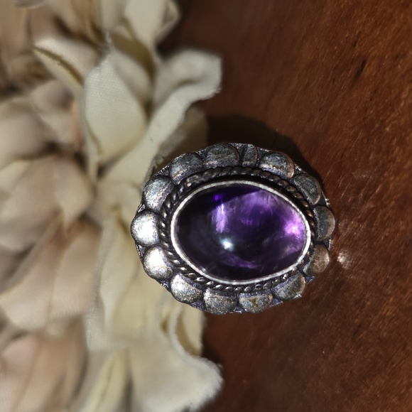Adjustable Amethyst Ring Silver Plated NEW - Picture 1 of 2